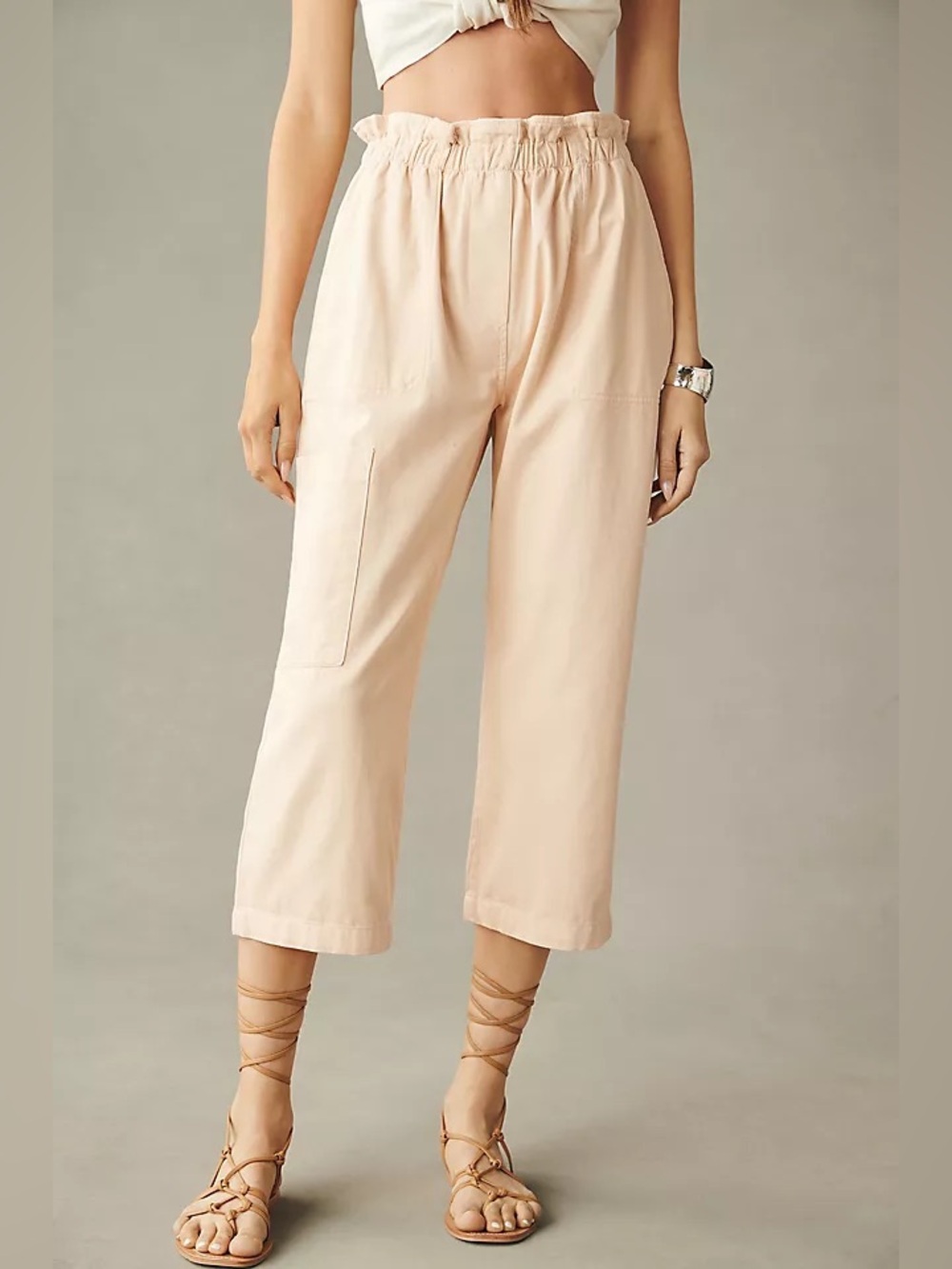 Anthropologie paper bag high waist wide leg crop twill pants resortwear vacation